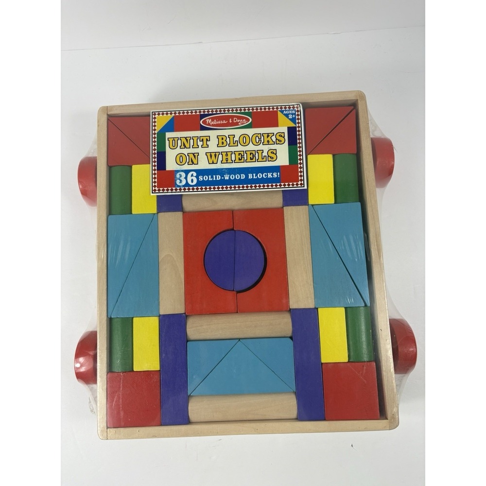 New In Wrapping MELISSA & DOUG Unit Blocks on Wheels  Multicolor 36 Solid Wood